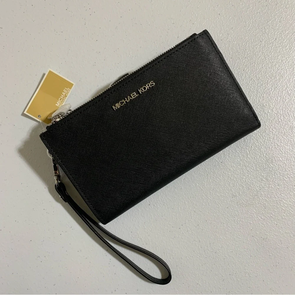 Michael Kors Jet Set Travel LG Double Zip Wristlet Saffiano Leather Wallet-NWT